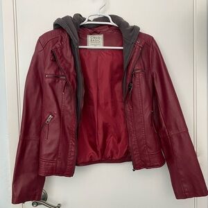 Red faux leather jacket with grey hoodie insert size medium by Speechless